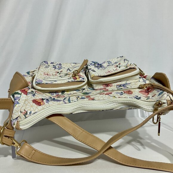Cream with Tan Flower Print Purse Crossbody / Shoulder - Picture 10 of 15